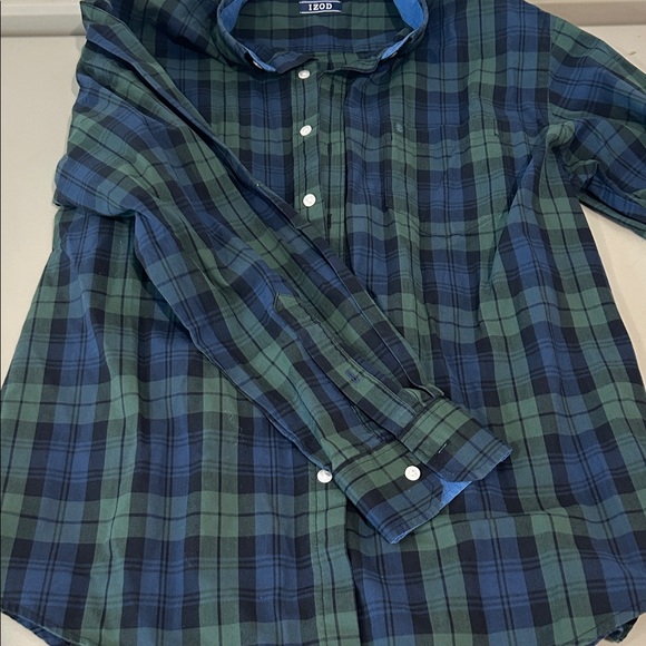Izod Men's Blue and Green Plaid Shirt - Picture 3 of 4